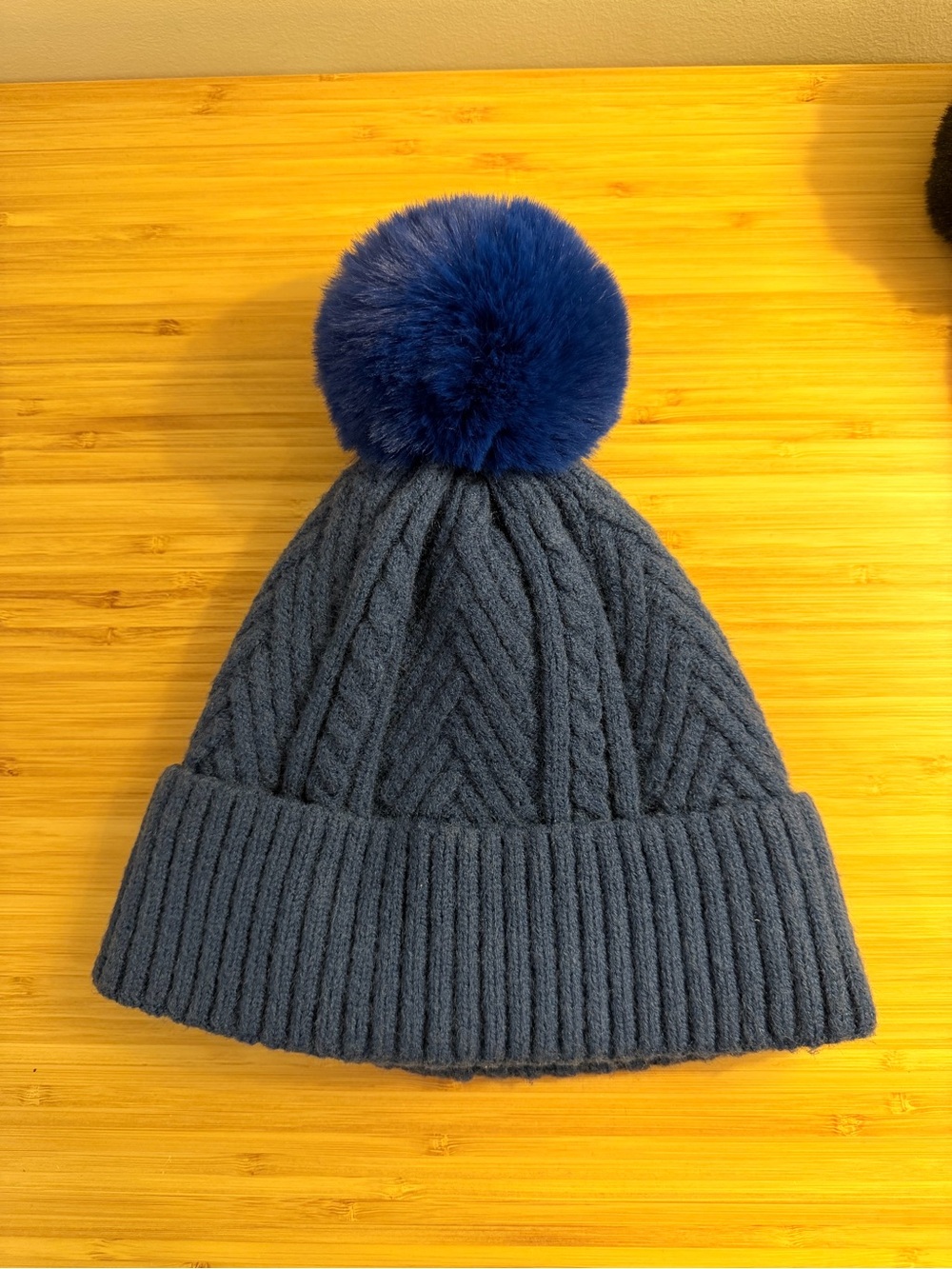 Detachable Navy Blue Pom Pom Knit Beanie Women's